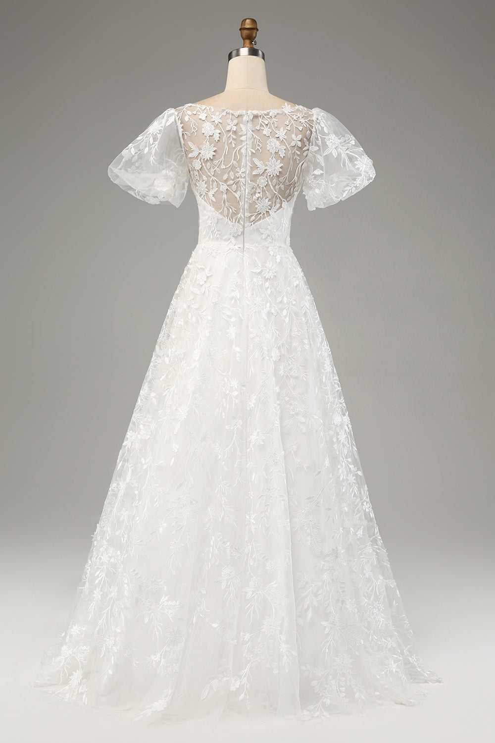 Zapakasa Women Ivory A-Line Puff Sleeves Wedding Dress with Appliques Zapakasa Women Ivory A-Line Puff Sleeves Wedding Dress with Appliques