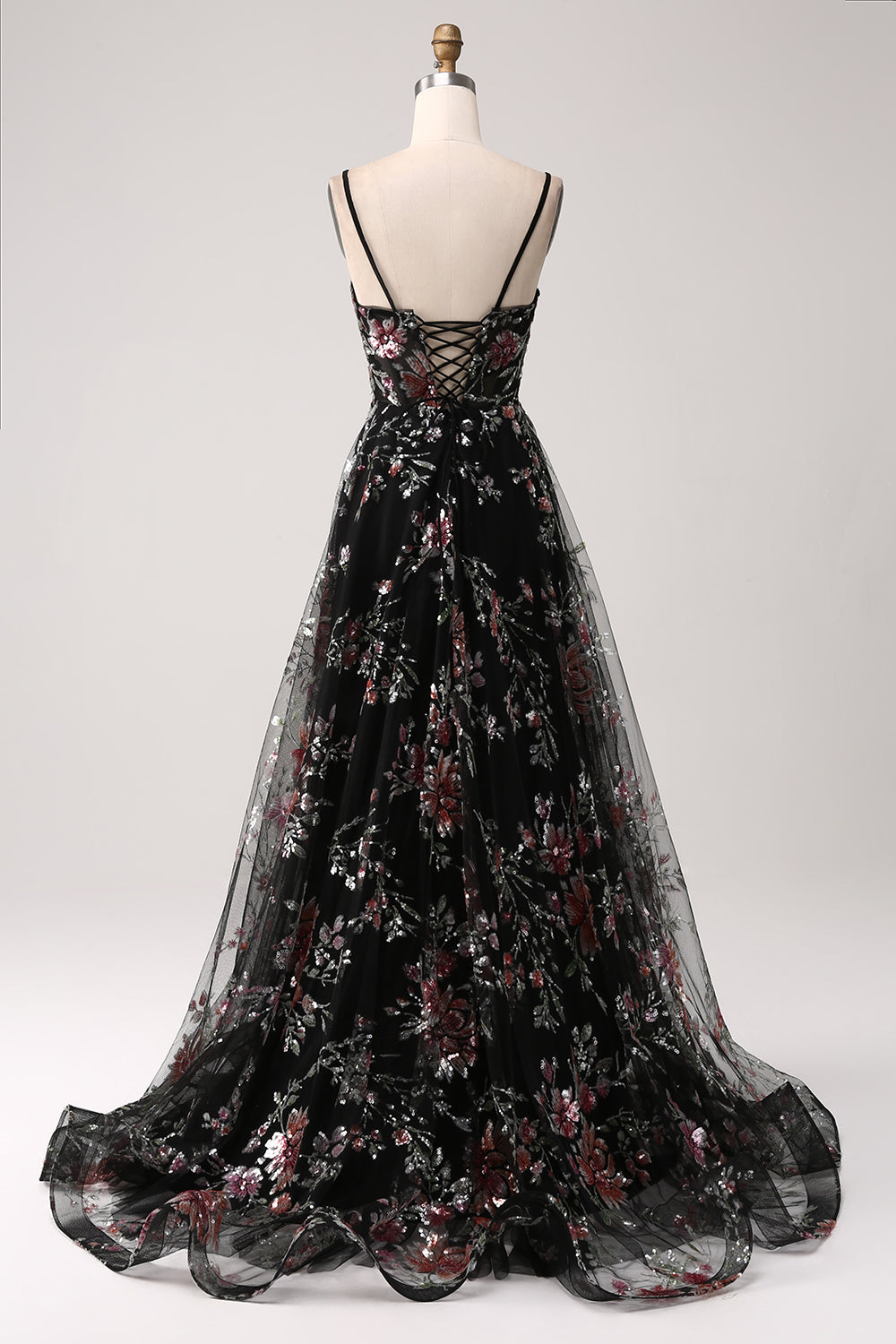 Zapaka Women Black A-Line Flower Sequins Long Corset Prom Dress with Slit Floral Party Dress, Black Flower / UK26 Zapaka Women Black A-Line Flower Sequins Long Corset Prom Dress with Slit Floral Party Dress, Black Flower / UK26