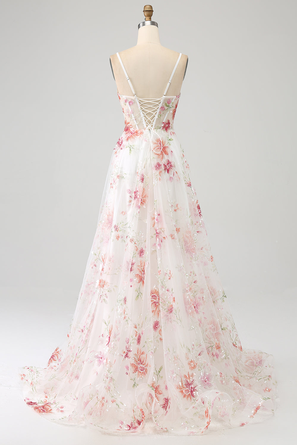 Black A-Line Flower Sequins Long Corset Prom Dress