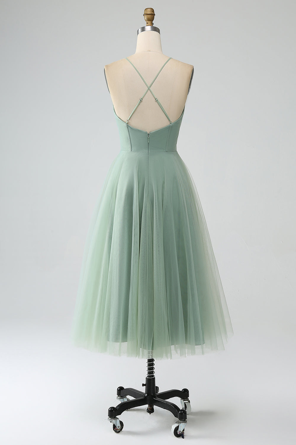 matcha green bridesmaid dresses ZAPAKA Women Matcha Bridesmaid Dress A-Line Spaghetti Straps Tea-Length Corset Tulle Wedding Guest Dress, Matcha / US24W