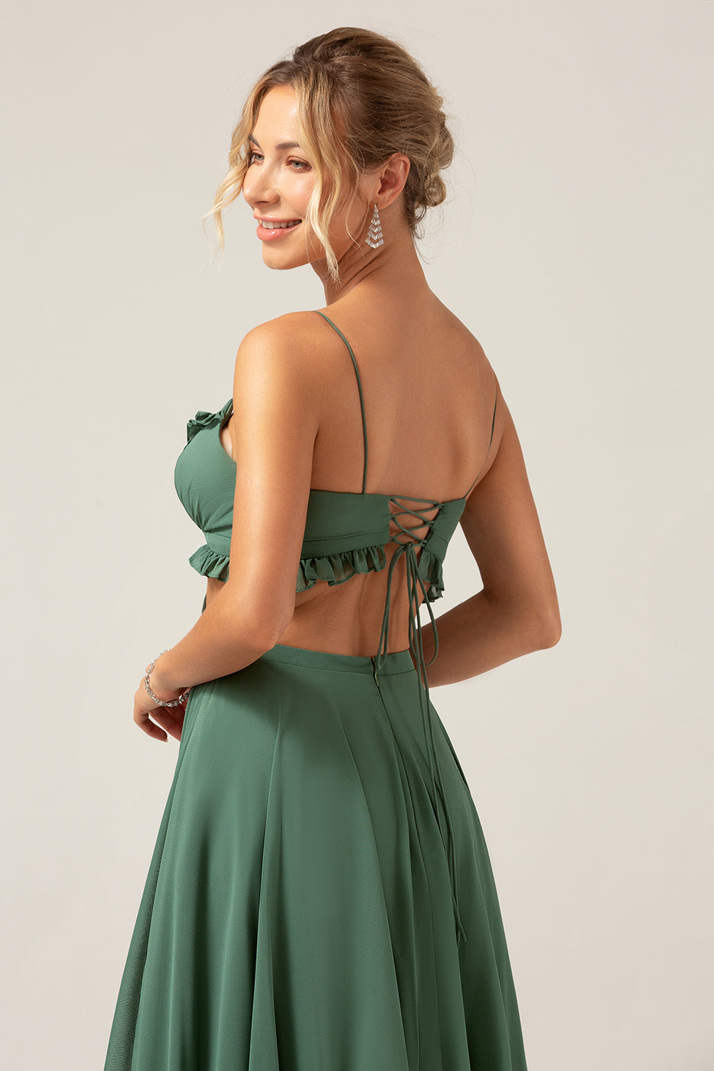 Zapakasa Women Eucalyptus Bridesmaid Dress with Hollow-Out Spaghetti Straps Ruffles A Line Wedding Party Dress, Eucalyptus / US2 Zapakasa Women Eucalyptus Bridesmaid Dress with Hollow-Out Spaghetti Straps Ruffles A Line Wedding Party Dress, Eucalyptus / US2