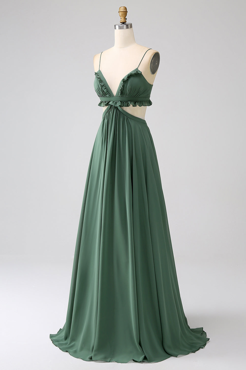 Zapakasa Women Spaghetti Straps Ruffles Green Bridesmaid Dress with Hollow-out A Line Wedding Party Dress Zapakasa Women Spaghetti Straps Ruffles Green Bridesmaid Dress with Hollow-out A Line Wedding Party Dress