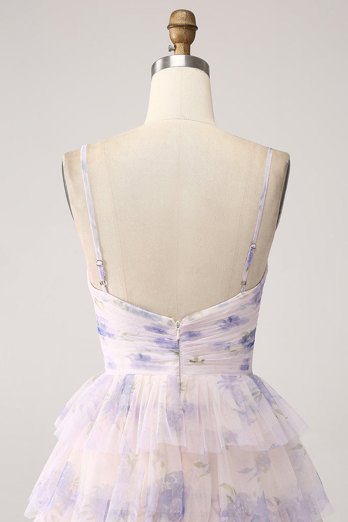Princess Lavender Tiered  Spaghetti Straps Long Prom Dress UQP0033
