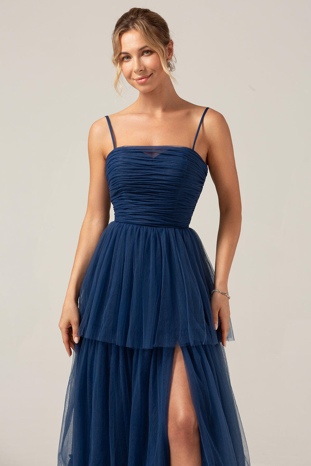 navy blue tiered prom dress Navy Blue Lace Chiffon Tiered prom Dress Strapless with Ruffles Navy Blue / US6