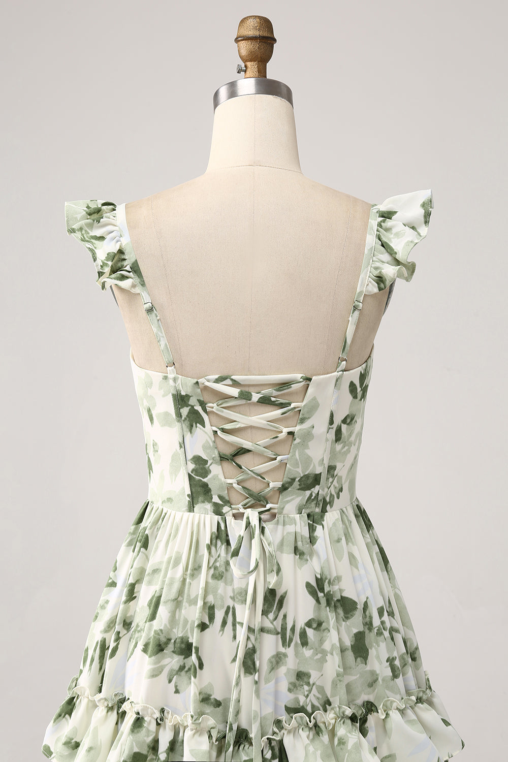 Zapakasa Women Ruffles Tiered Prom Dress with Slit Green Floral A Line Long Formal Dress Zapakasa Women Ruffles Tiered Prom Dress with Slit Green Floral A Line Long Formal Dress
