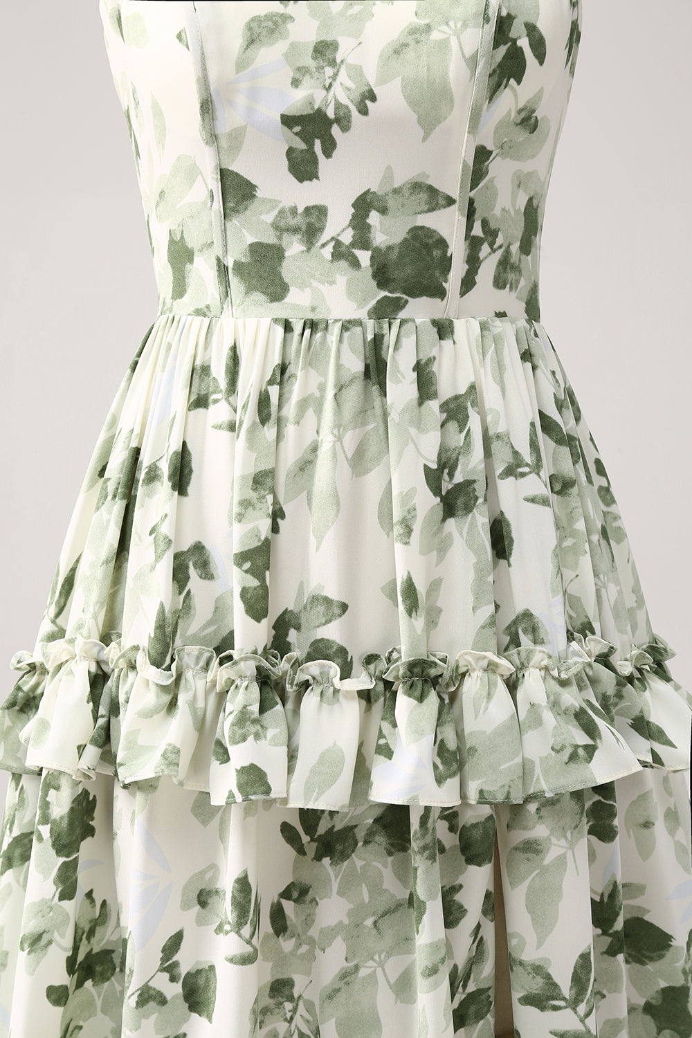 Zapakasa Women Ruffles Tiered Prom Dress with Slit Green Floral A Line Long Formal Dress Zapakasa Women Ruffles Tiered Prom Dress with Slit Green Floral A Line Long Formal Dress