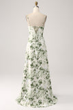 Cowl Neck Green Floral A Line Prom Dress with Slit