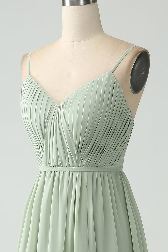 Square Neck Spaghetti Straps Chiffon Dresses Dusty Sage