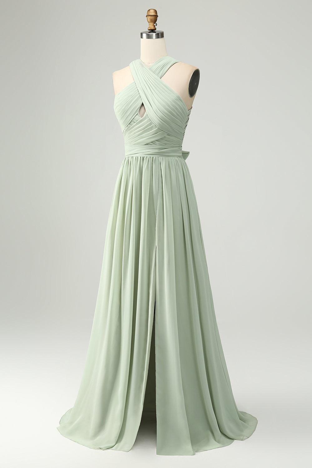 Zapakasa Women Halter Chiffon Sage Green Bridesmaid Dress with Pleated Halter Chiffon A Line Wedding Party Dress Zapakasa Women Halter Chiffon Sage Green Bridesmaid Dress with Pleated Halter Chiffon A Line Wedding Party Dress