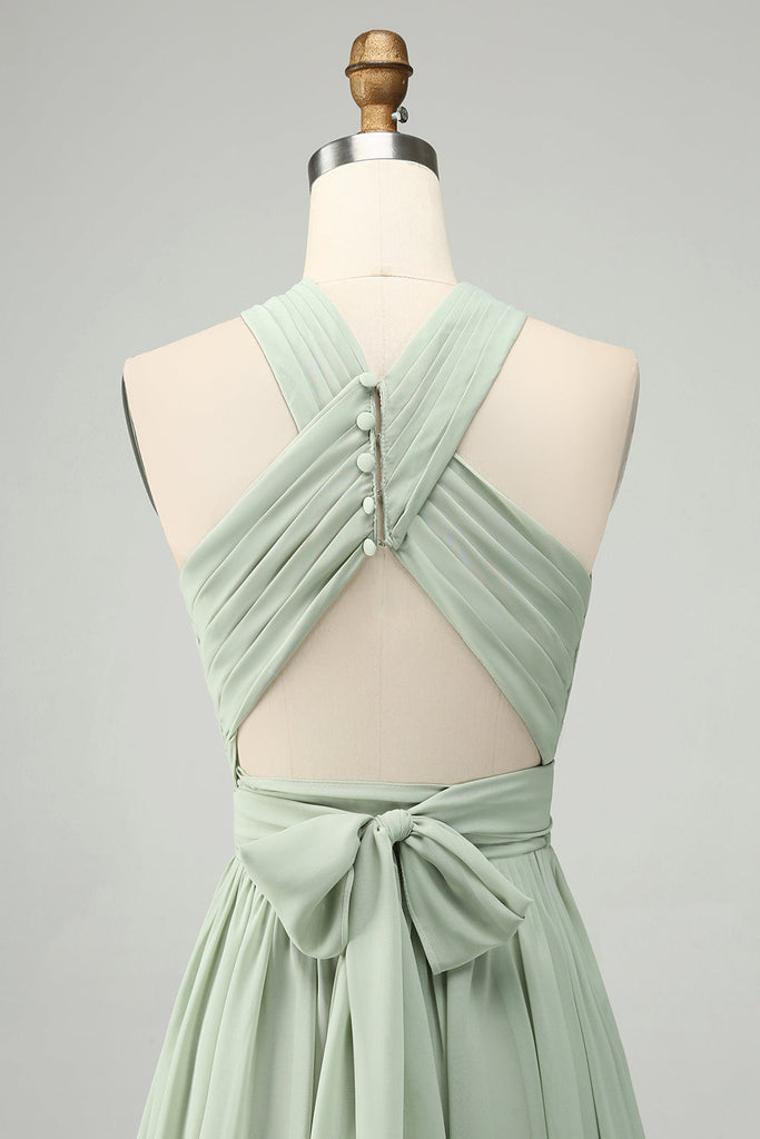 SAGE GREEN METALLIC HALTER DRESS