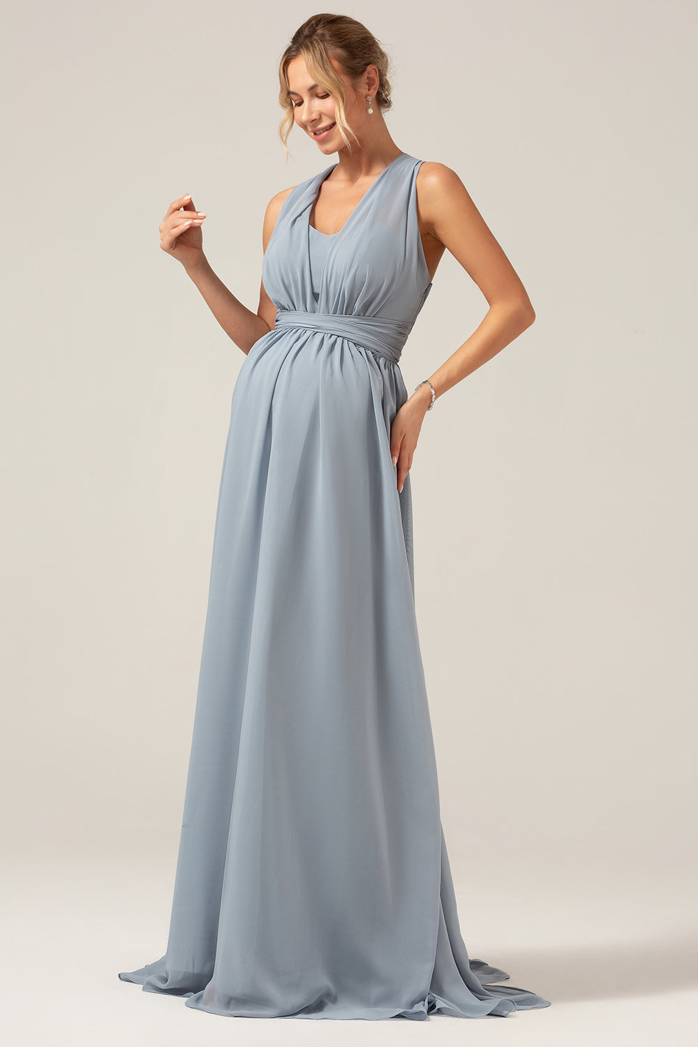 Zapakasa Women Dusty Blue Maternity Bridesmaid Dress Ruched Convertible Boho Chiffon Long Wedding Party Dress Zapakasa Women Dusty Blue Maternity Bridesmaid Dress Ruched Convertible Boho Chiffon Long Wedding Party Dress