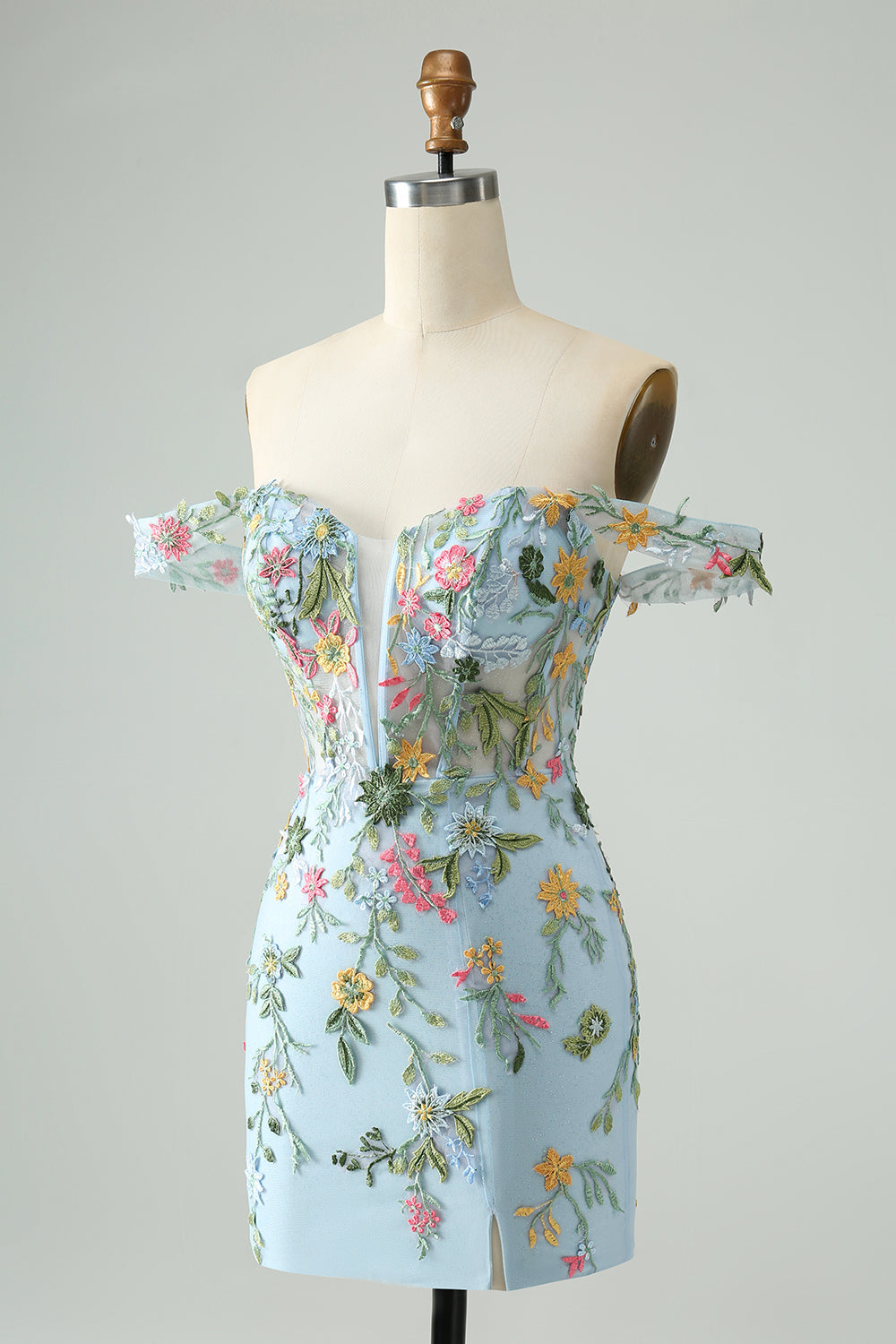Zapakasa Women Blue Flower Bodycon Homecoming Dress with Embroidery Off The Shoulder Corset Short Prom Dress Zapakasa Women Blue Flower Bodycon Homecoming Dress with Embroidery Off The Shoulder Corset Short Prom Dress