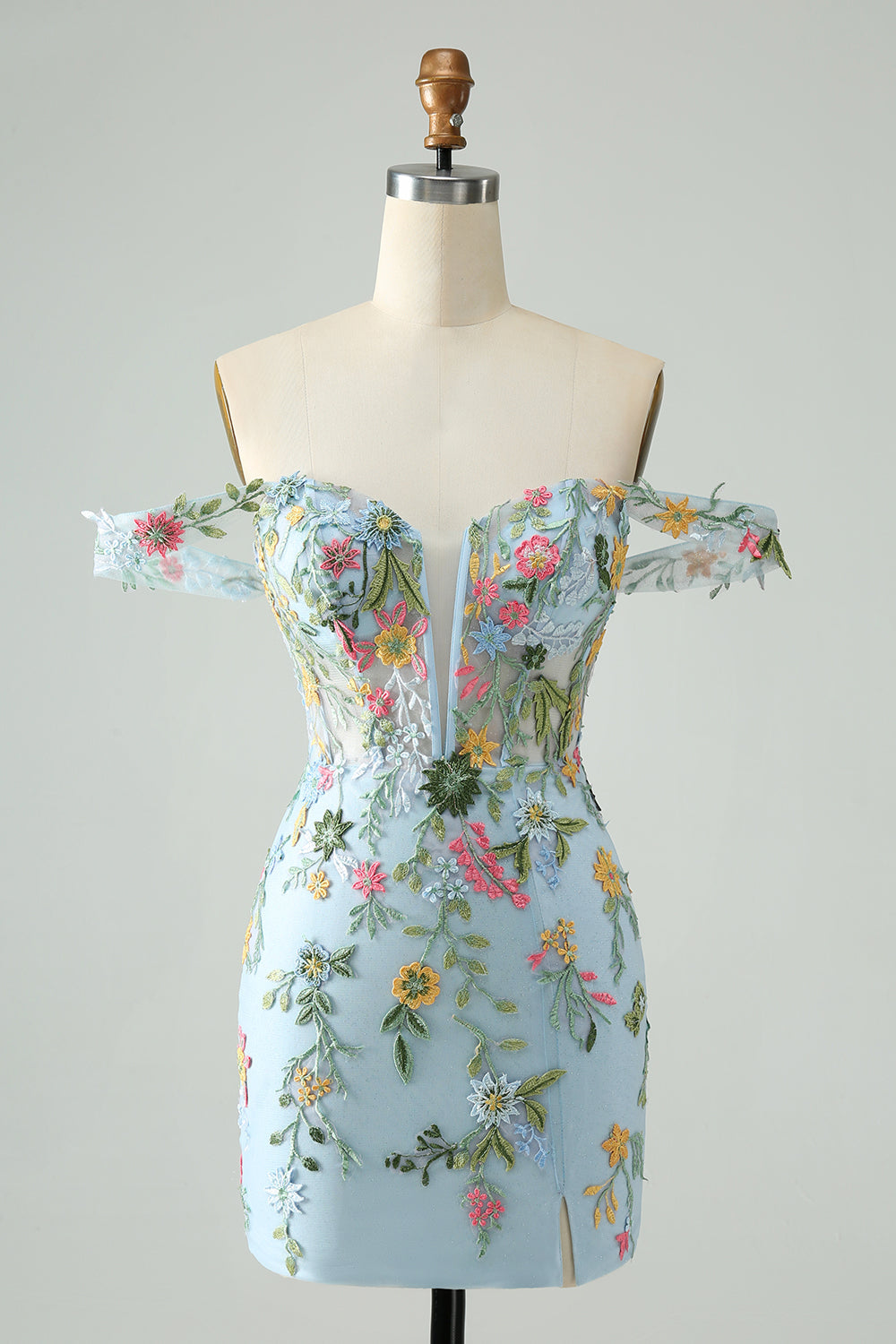 Zapakasa Women Blue Flower Bodycon Homecoming Dress with Embroidery Off The Shoulder Corset Short Prom Dress Zapakasa Women Blue Flower Bodycon Homecoming Dress with Embroidery Off The Shoulder Corset Short Prom Dress