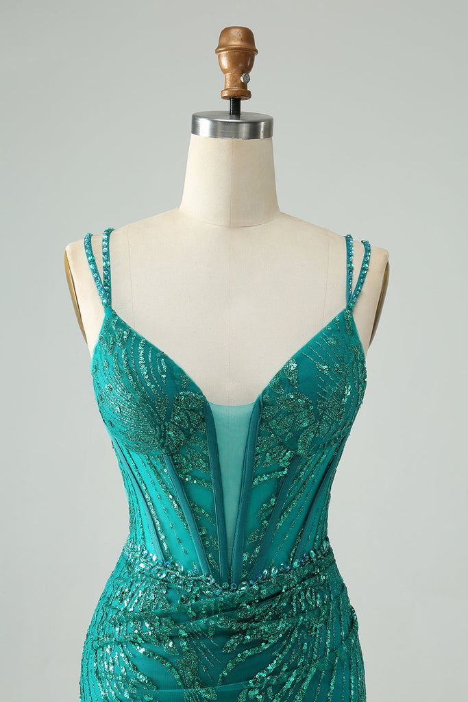 Zapakasa Women Sparkly Dark Green Homecoming Dress Sequins Short Corset ...