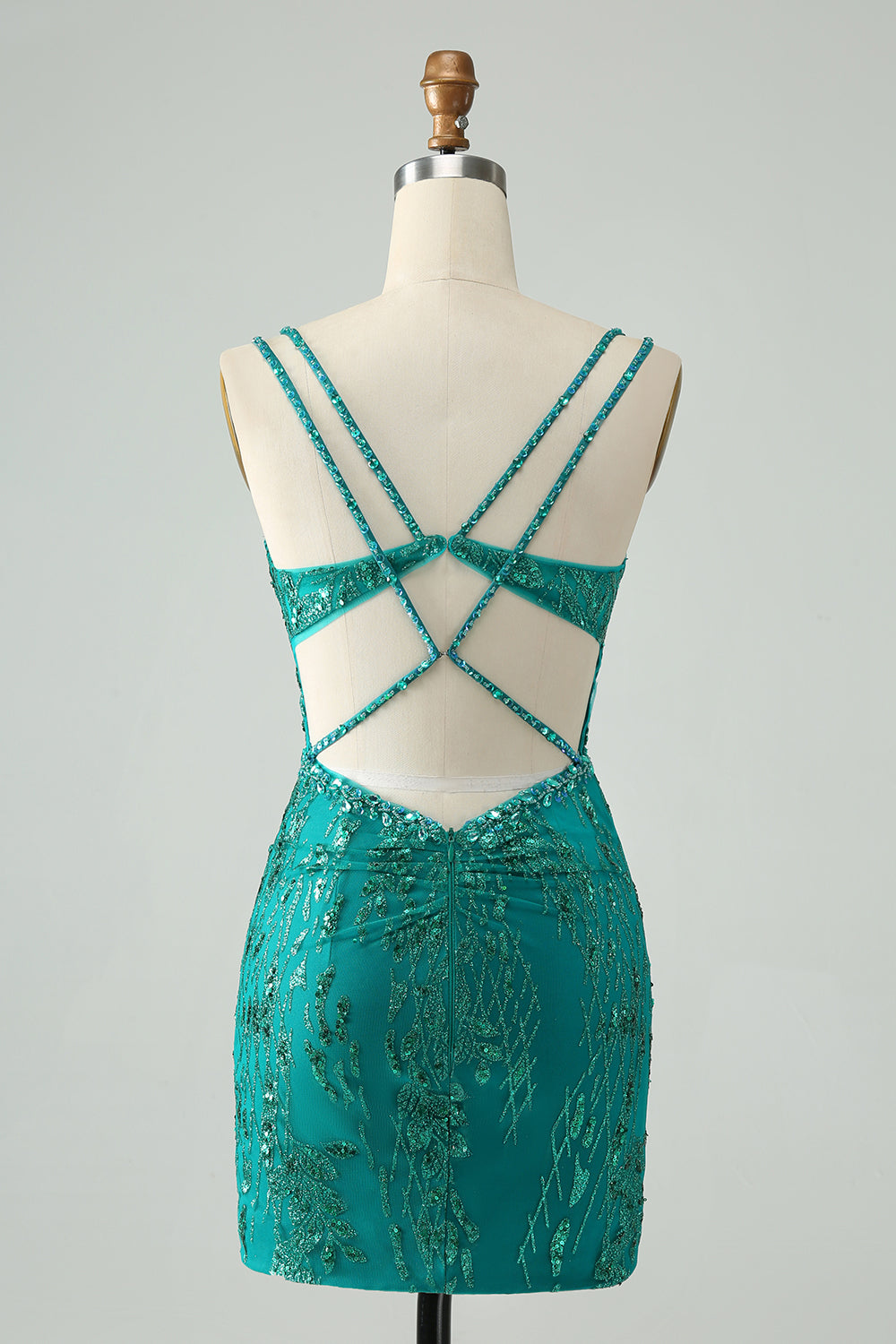 Zapakasa Women Sparkly Dark Green Homecoming Dress Sequins Short Corset Prom Dress with Criss Cross Back