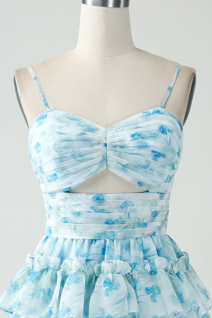 Simple A line Spaghetti Straps Blue Birthday Dress Homecoming Dresses C494 main image 1