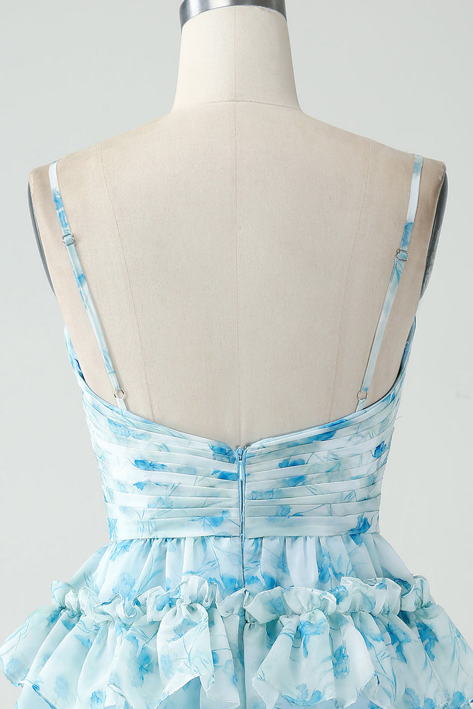 Cute A line Spaghetti Straps Blue Short Homecoming Dresses Party Cocktail Dress