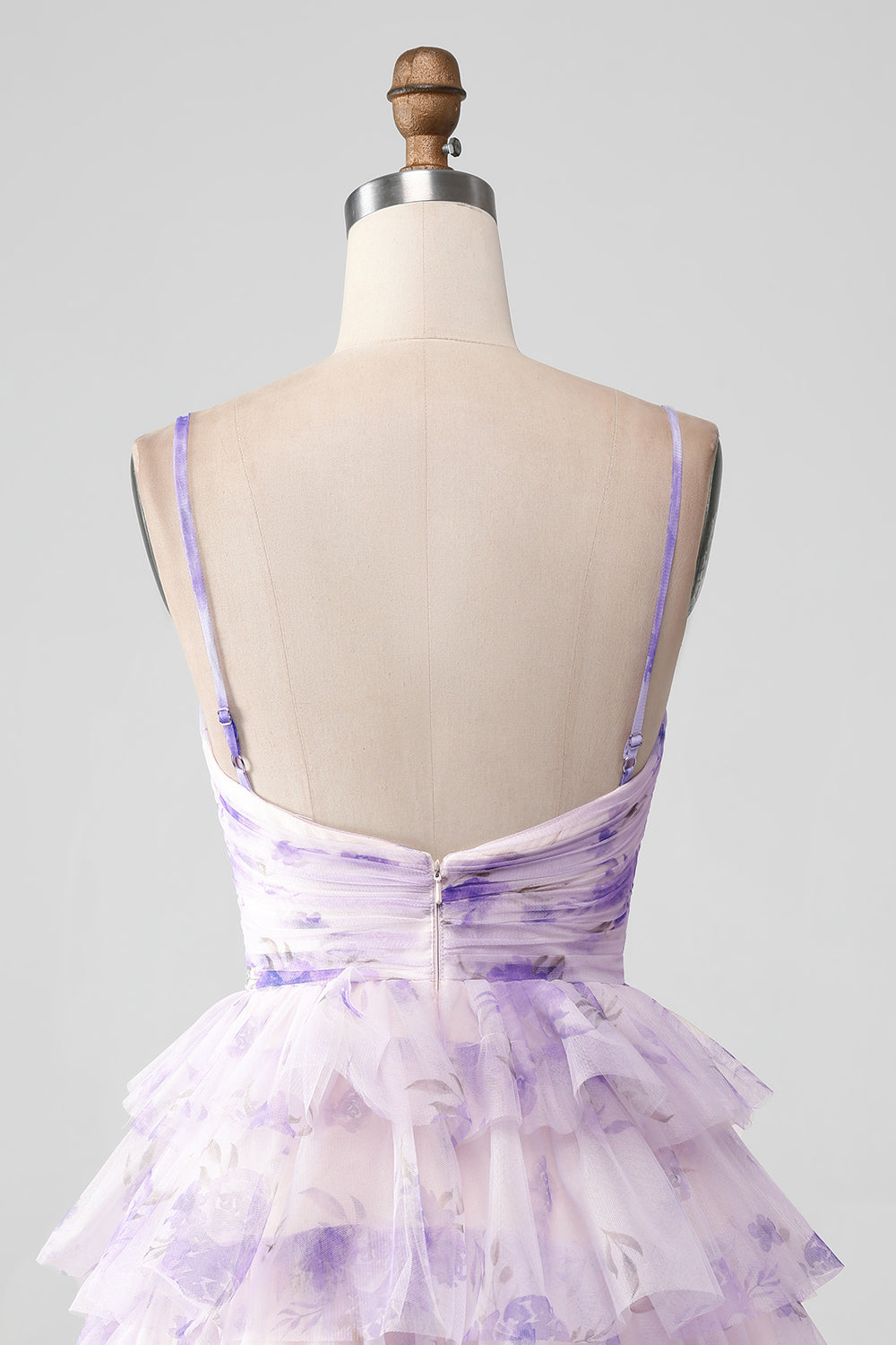 Lavender Flower A Line Spaghetti Straps Tiered Pleated Short Homecoming Dress