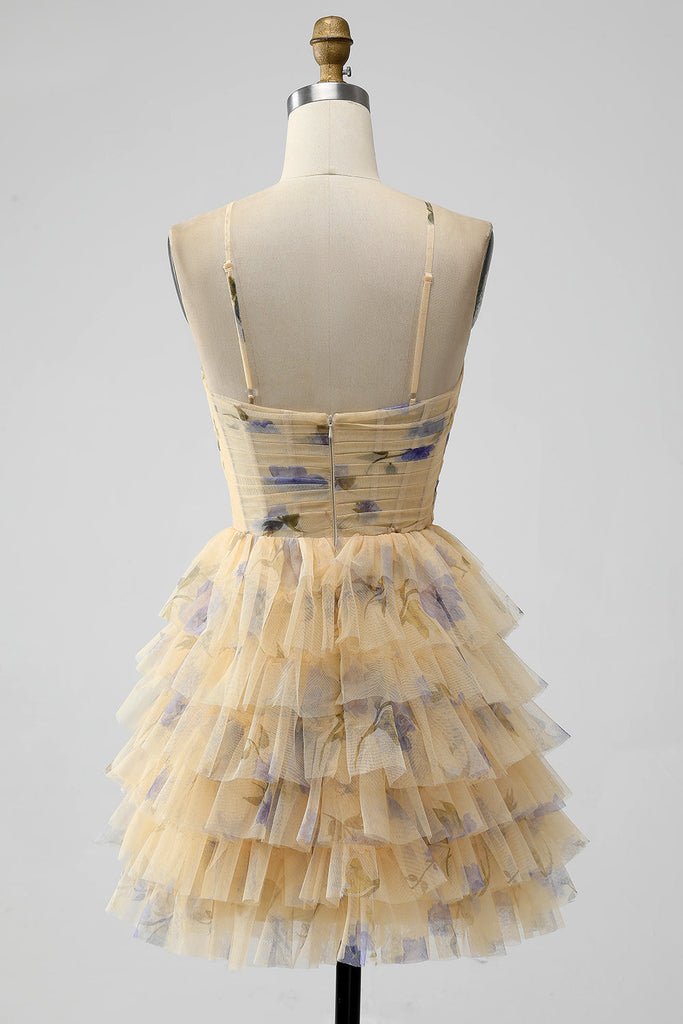 A Line Yellow Lace Homecoming Dress Short Party Dress
