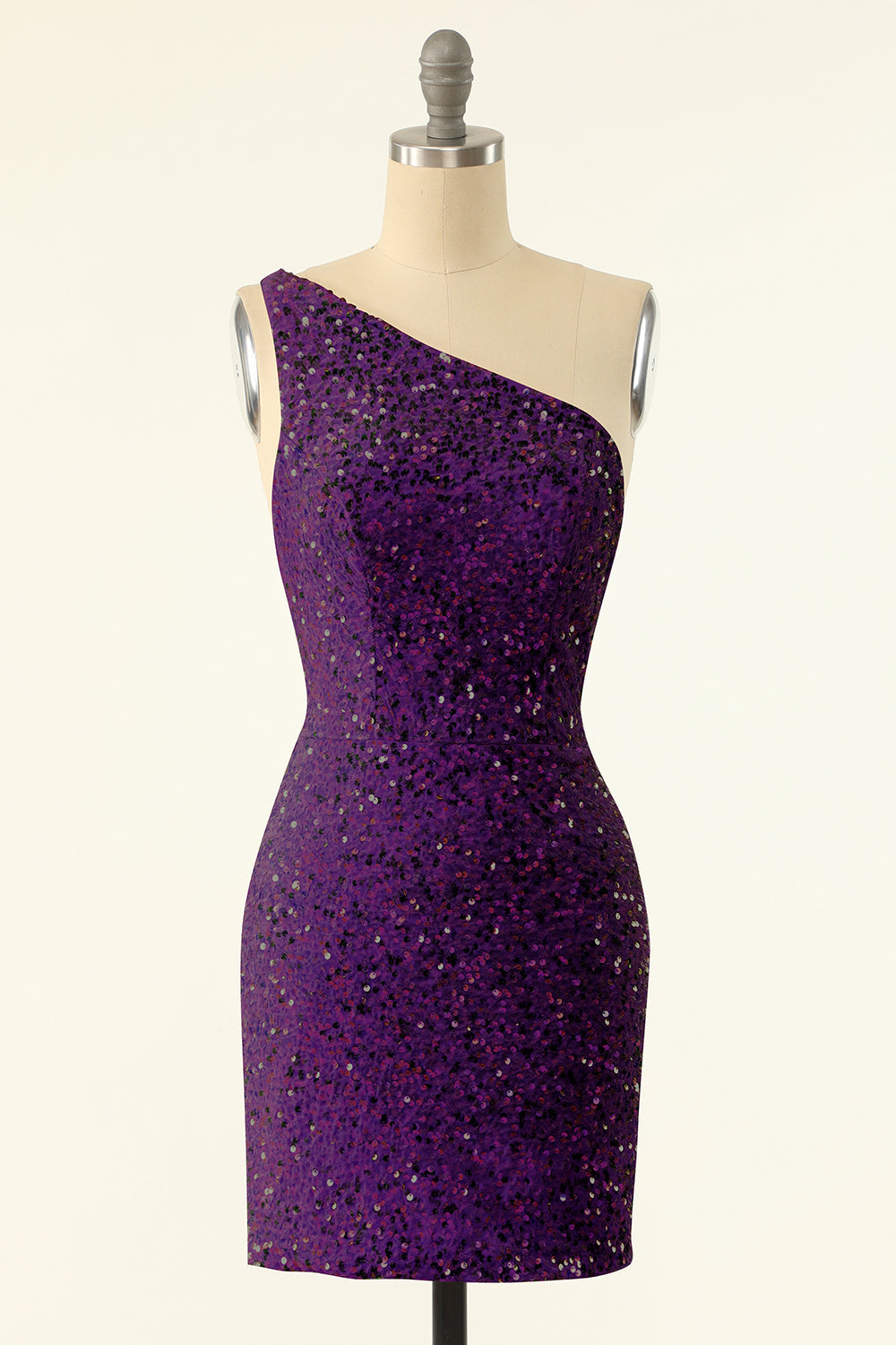 Pink Sequins One Shoulder Tight Homecoming Dress