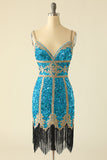 Royal Blue Sequined Homecoming Dress With Tassel