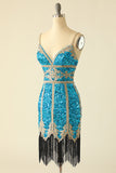 Royal Blue Sequined Homecoming Dress With Tassel