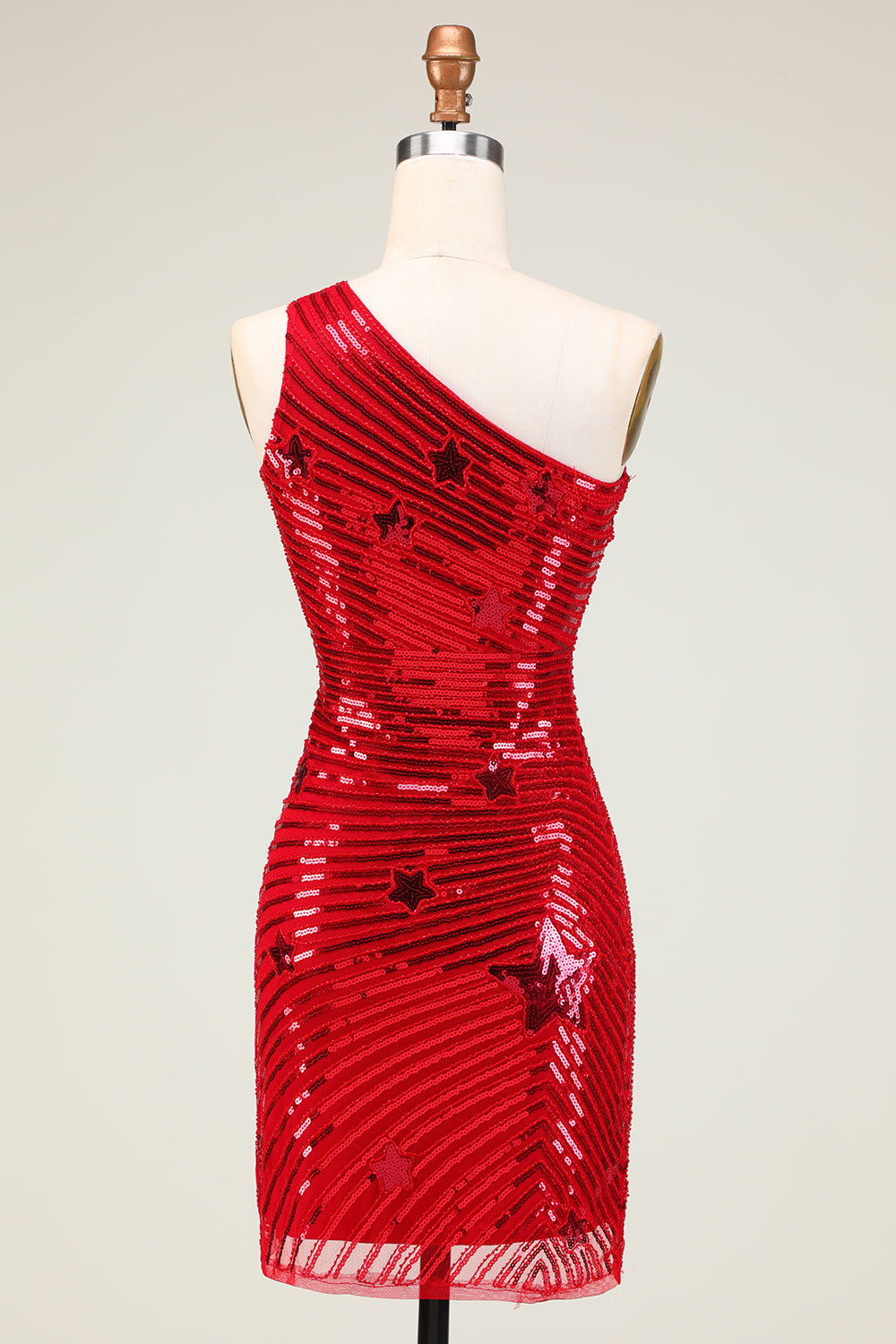Red Sequined One Shoulder Homecoming Dress