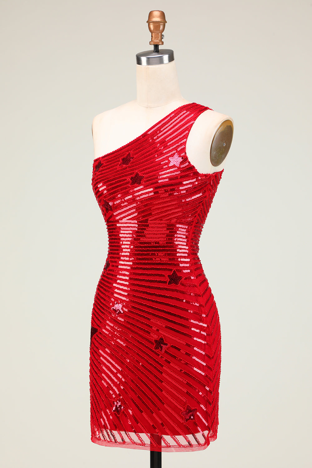 Red Sequined One Shoulder Homecoming Dress