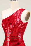 Red Sequined One Shoulder Homecoming Dress
