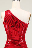 Red Sequined One Shoulder Homecoming Dress
