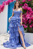 Blush Off The Shoulder Tiered Prom Dress