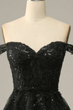 Dark Blue Off The Shoulder Tiered Prom Dress