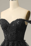 Dark Blue Off The Shoulder Tiered Prom Dress