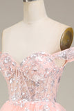 Blush Off The Shoulder Tiered Prom Dress