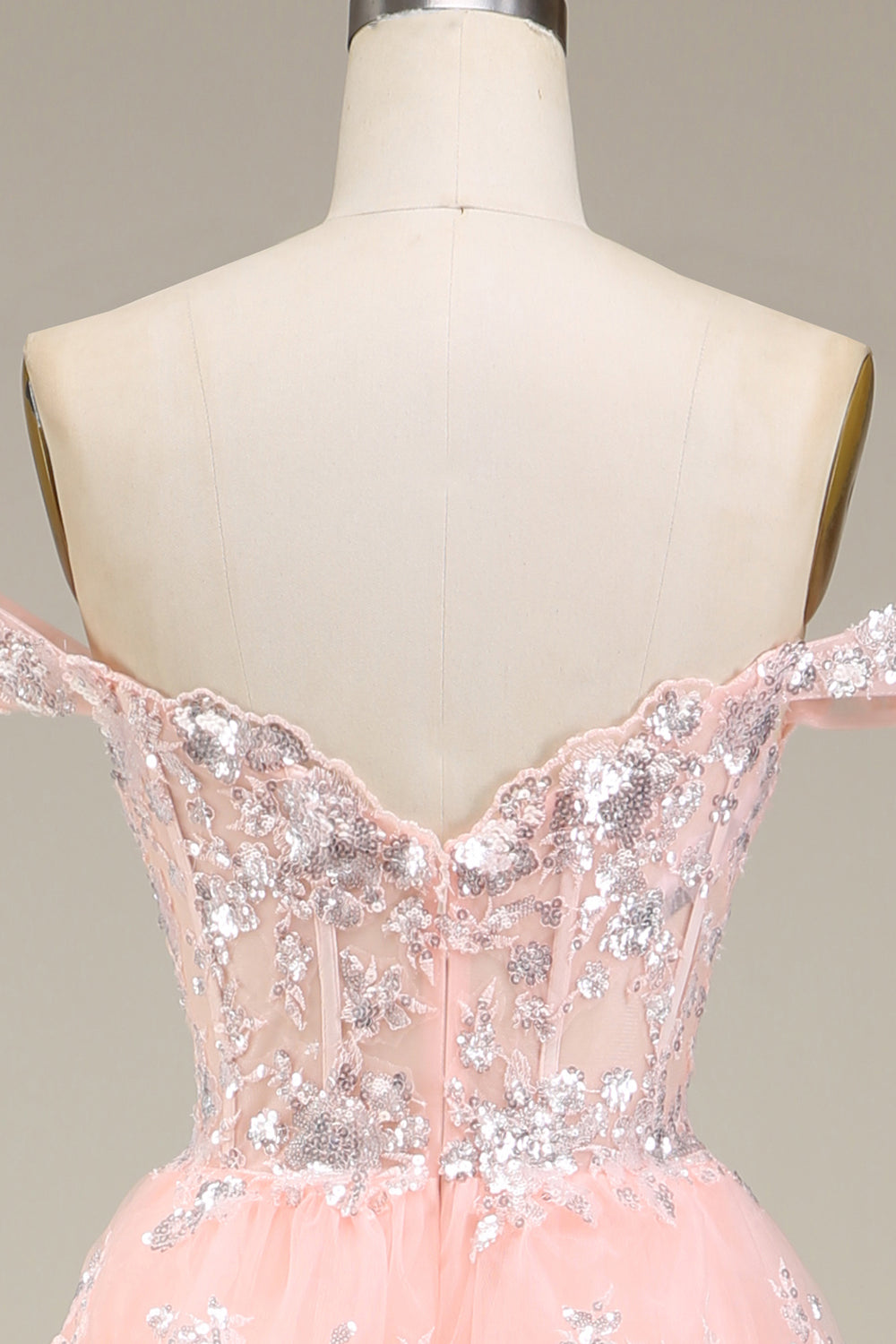 Blush Off The Shoulder Tiered Prom Dress