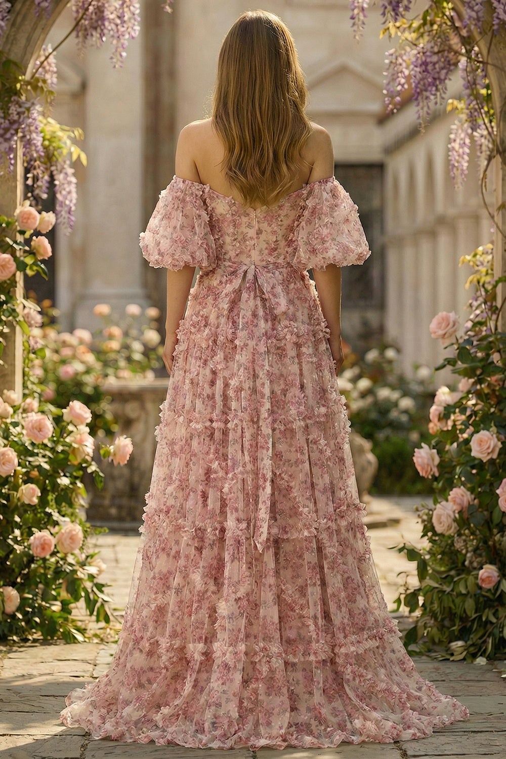 Ivory Red Floral A Lien Off The Shoulder Long Prom Dress