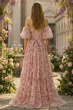 A Line Off the Shoulder Ivory Red Flower Plus Size Prom Dress