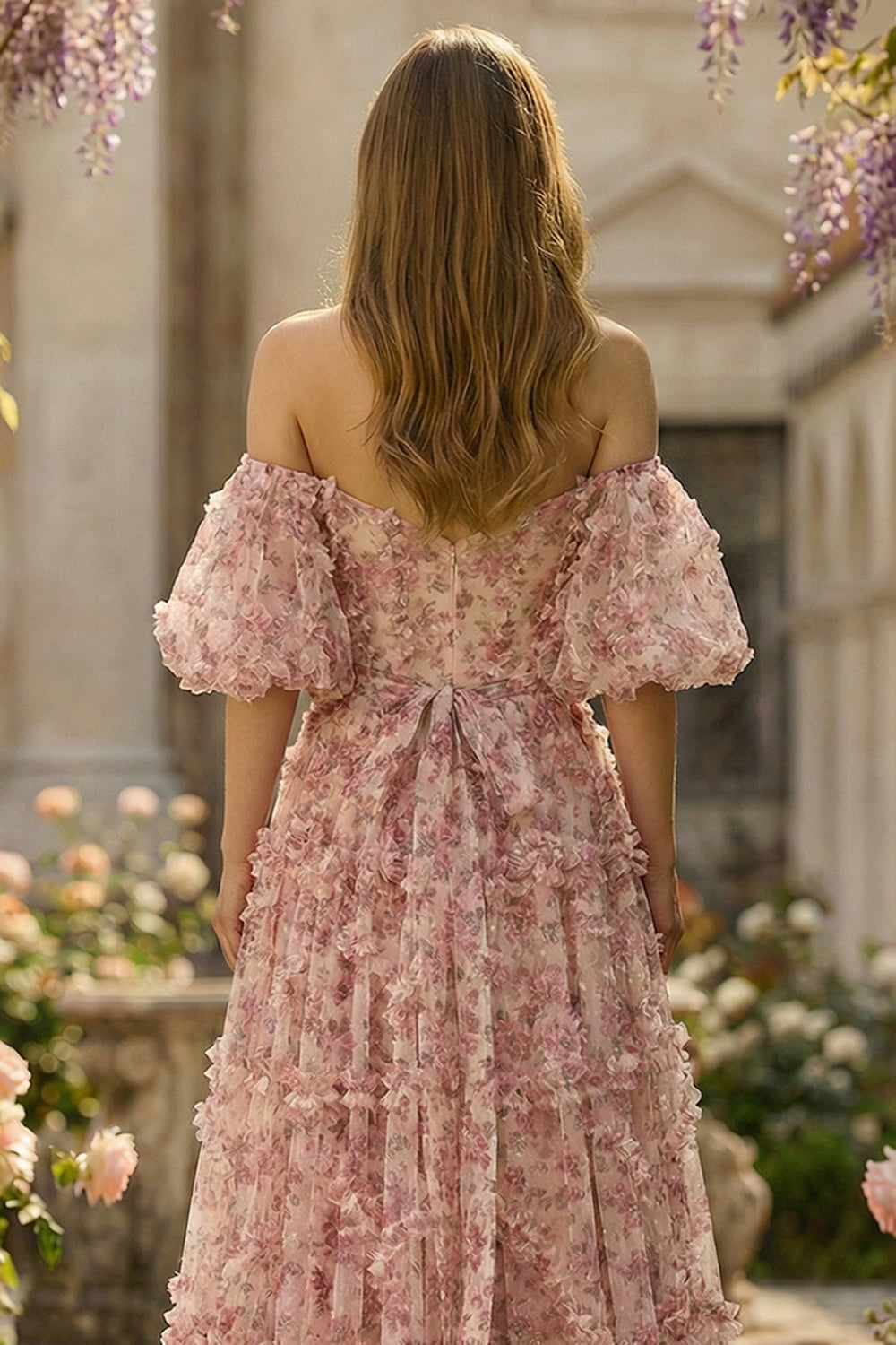 Ivory Red Floral A Lien Off The Shoulder Long Prom Dress