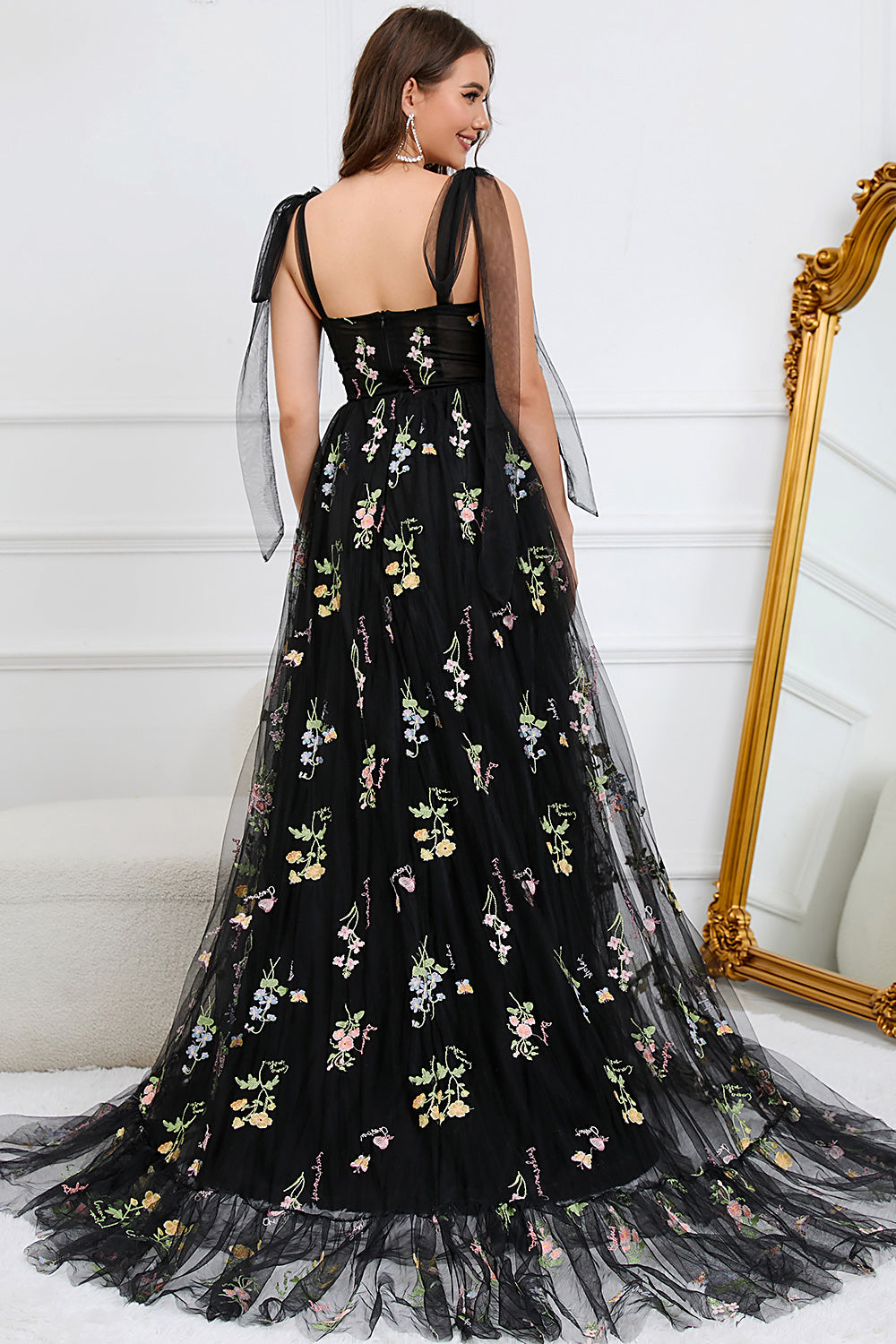 Zapakasa Women Lilac Embroidery Corset Long Prom Dress A-Line
