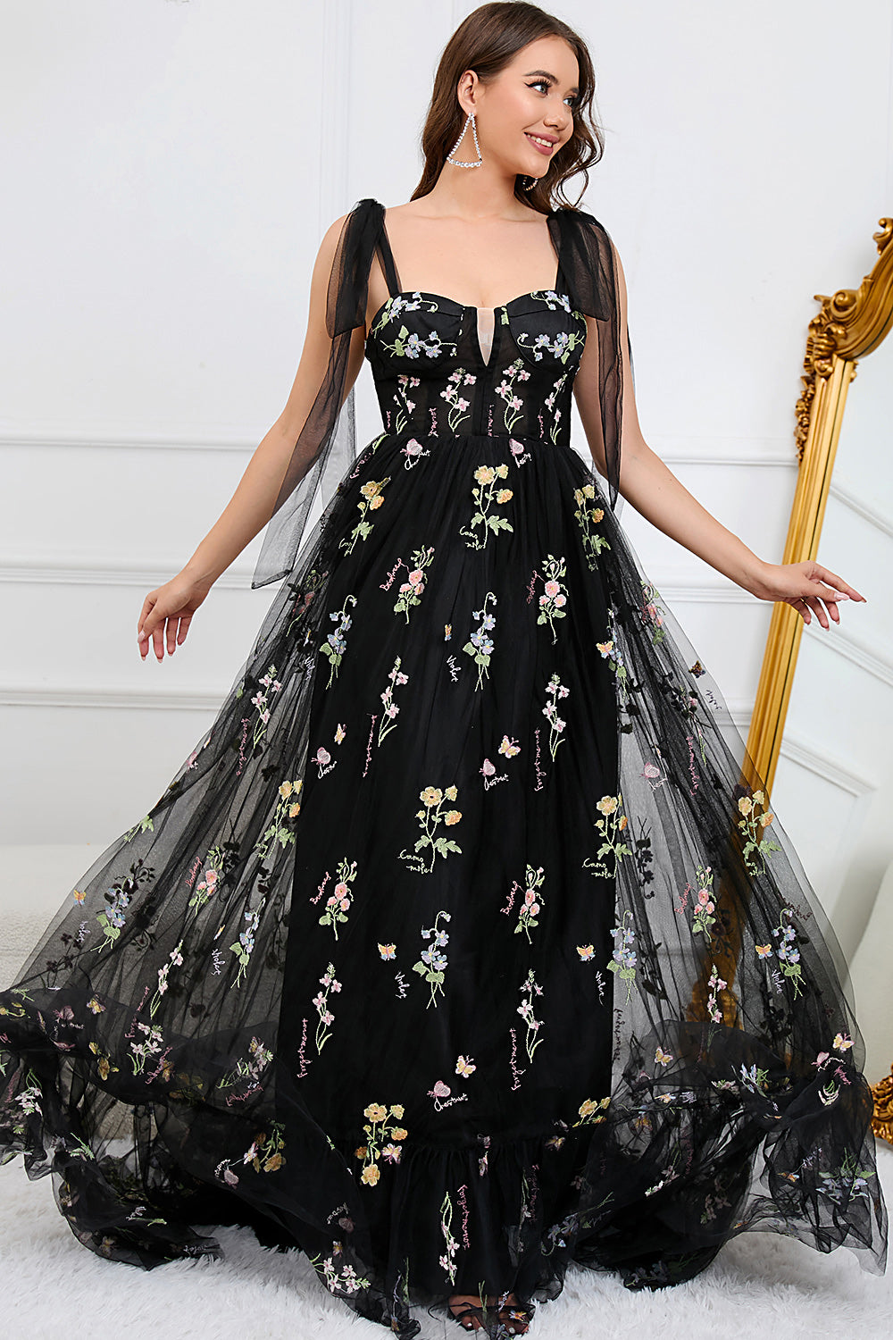 Zapakasa Women Lilac Embroidery Corset Long Prom Dress A-Line