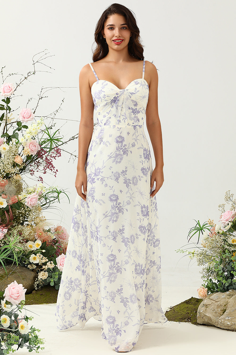 Zapakasa Women Blue Floral Sweetheart Bridesmaid Dress Spaghetti Straps A Line Long Party Dress Zapakasa Women Blue Floral Sweetheart Bridesmaid Dress Spaghetti Straps A Line Long Party Dress