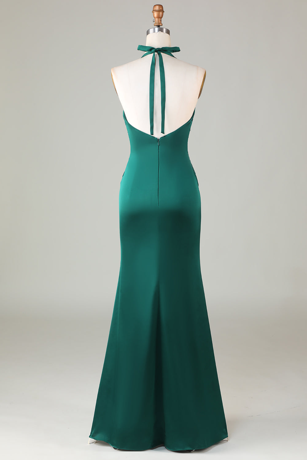 Taupe Sheath Halter Satin Long Bridesmaid Dress