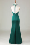 Taupe Sheath Halter Satin Long Bridesmaid Dress