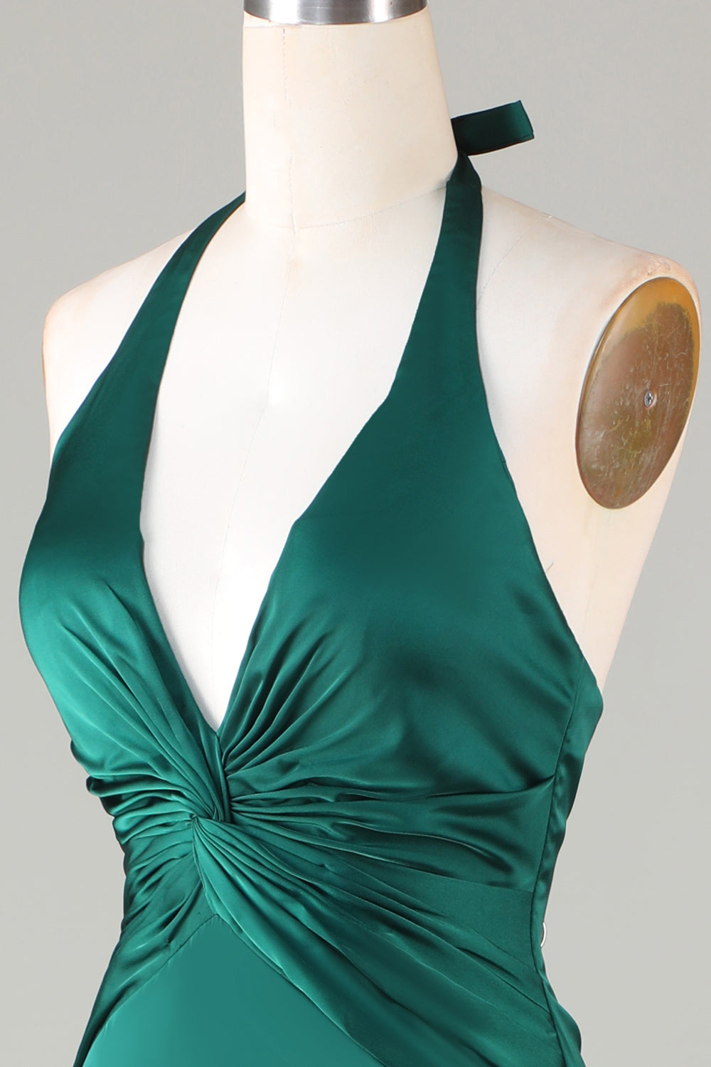 Taupe Sheath Halter Satin Long Bridesmaid Dress