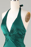 Taupe Sheath Halter Satin Long Bridesmaid Dress