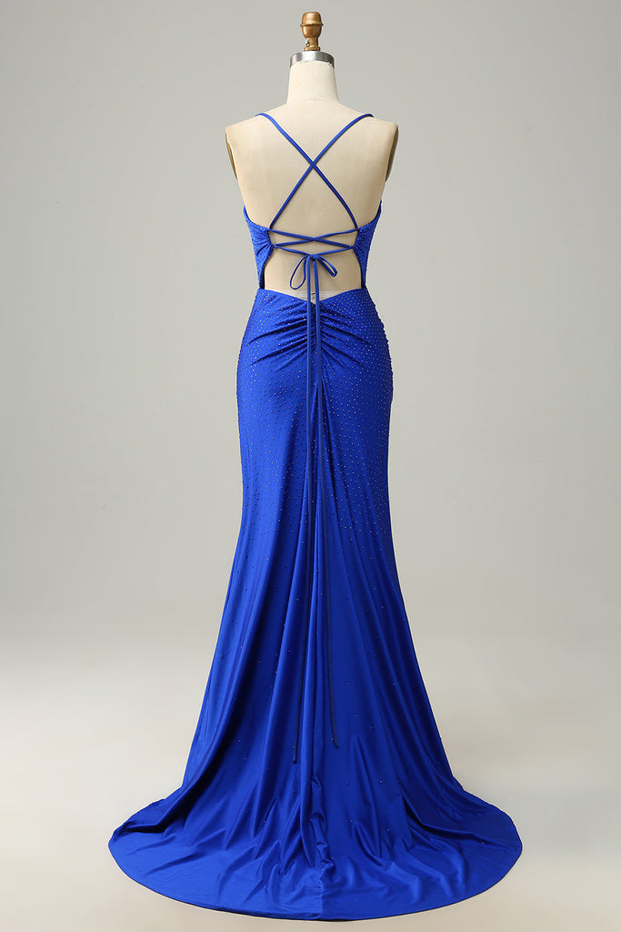 Glitter Blush Mermaid Spaghetti Straps Long Ball Dress with Beading main image 0