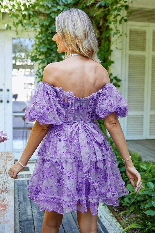 Dark Purple Off The Shoulder Short Homecoming Dress