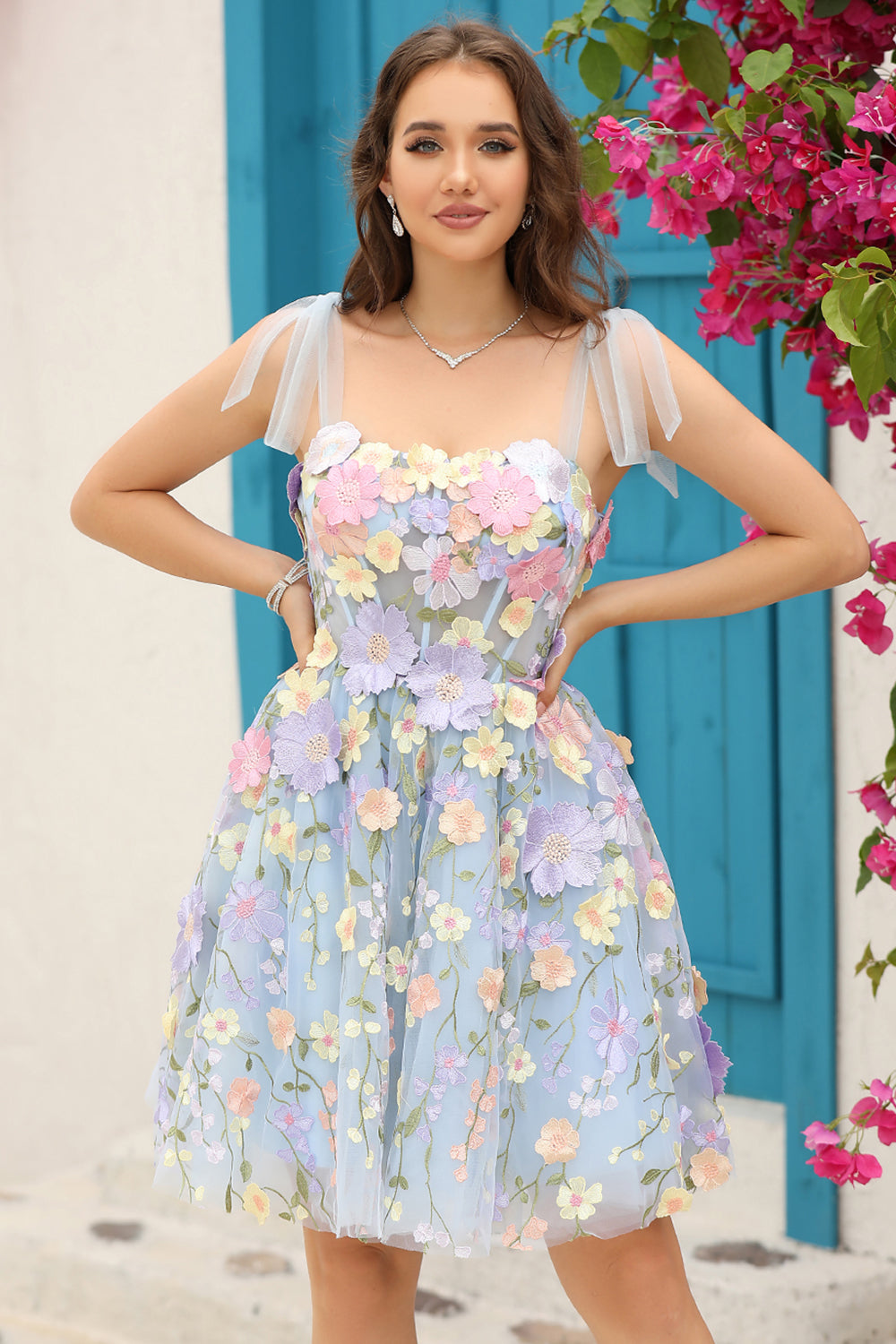 blue dress with purple flowers Shiny Purple Blue Flower Dresses For Wedding Ball... From Babyonline, $52.84