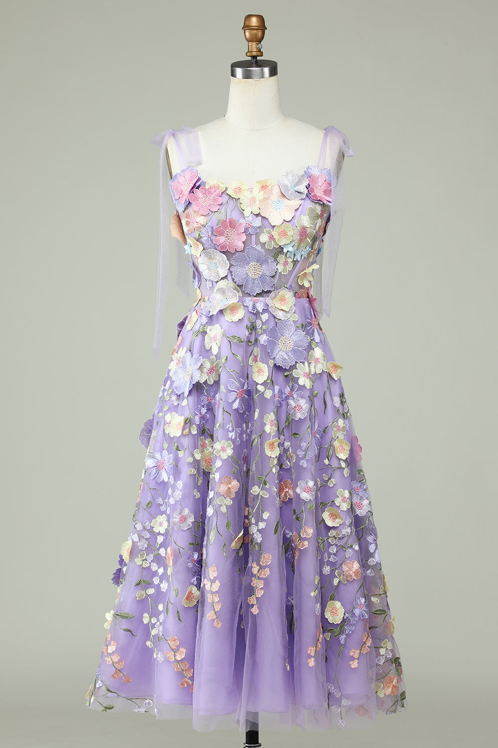 Zapakasa Women Blue Tea Length Prom Dress A Line Spaghetti Straps Formal Dress with 3D Flowers Zapakasa Women Blue Tea Length Prom Dress A Line Spaghetti Straps Formal Dress with 3D Flowers