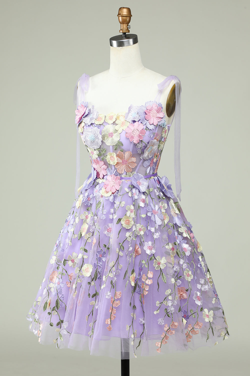 Zapaka Women Purple Corset A-Line Short Homecoming Dress with 3D Flowers Spaghetti Straps Party Dress, Blue / US18W Zapaka Women Purple Corset A-Line Short Homecoming Dress with 3D Flowers Spaghetti Straps Party Dress, Blue / US18W